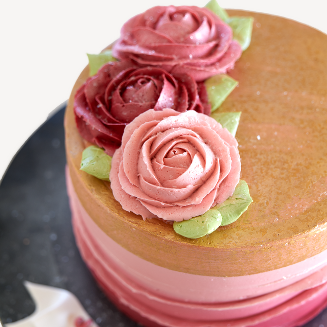 Online Cake Order - Gold and Pink Flower Cake #5SeasonalFlowers