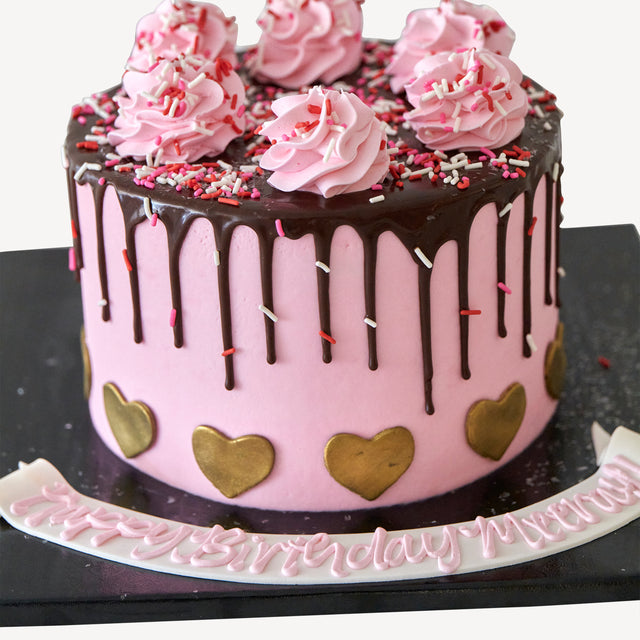 Online Cake Order - Pink & Gold Drip Cake #6Drip