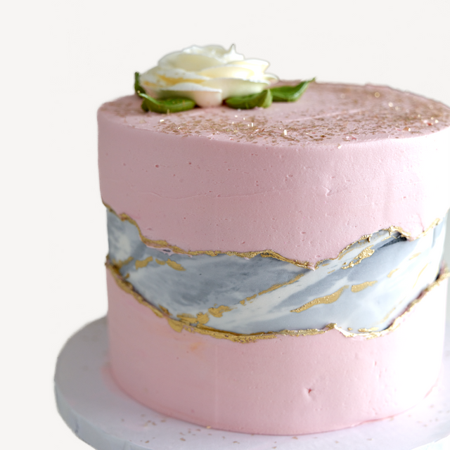 Online Cake Order - Pink, Marble, and Gold Cake #7SeasonalFlowers