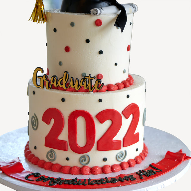 Online Cake Order - Two-Tier Polka Dot and Swirls Graduate Cake #113Graduation