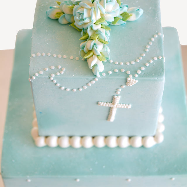 Online Cake Order -  Square Blue Cross Cake #168Religious
