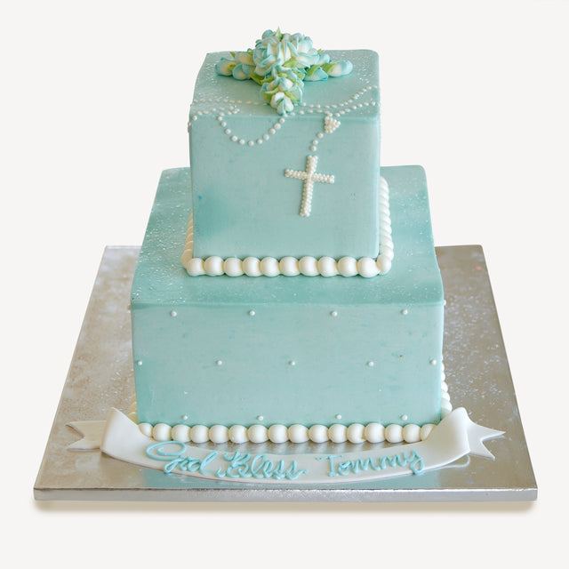 Online Cake Order -  Square Blue Cross Cake #168Religious