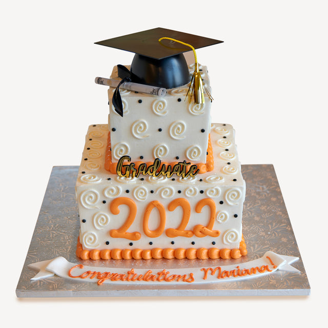Online Cake Order - White Graduation Swirl Square Cake #98Graduation