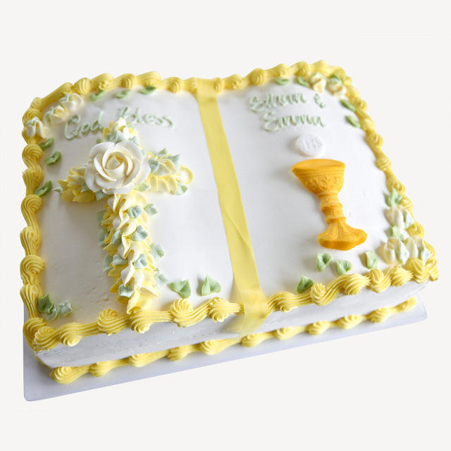 Online Cake Order - Yellow Bible with Chalice #157Religious